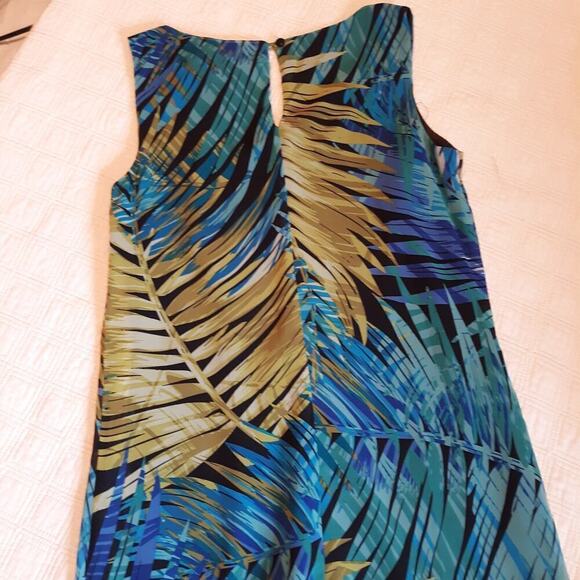 EnFocus Studio Dress Size 4 Palm Leaves Sleeveless Blues Tan Green Lightweight - Picture 3 of 10